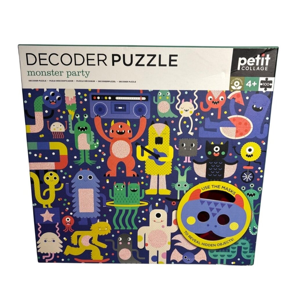 100 Piece Puzzle Monster Party Ages 4+ Eco-Friendly Mask Petit Collage Decoder